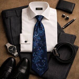 Vintage Windridge for Mervyn’s Navy Floral Paisley Tie Imported Fabric – Classic